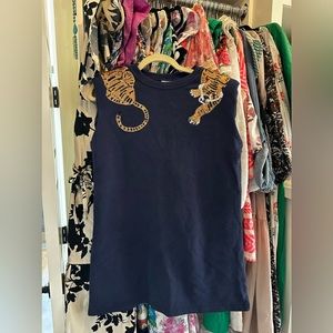 Queen of sparkles navy knit tiger dress sz small nwt